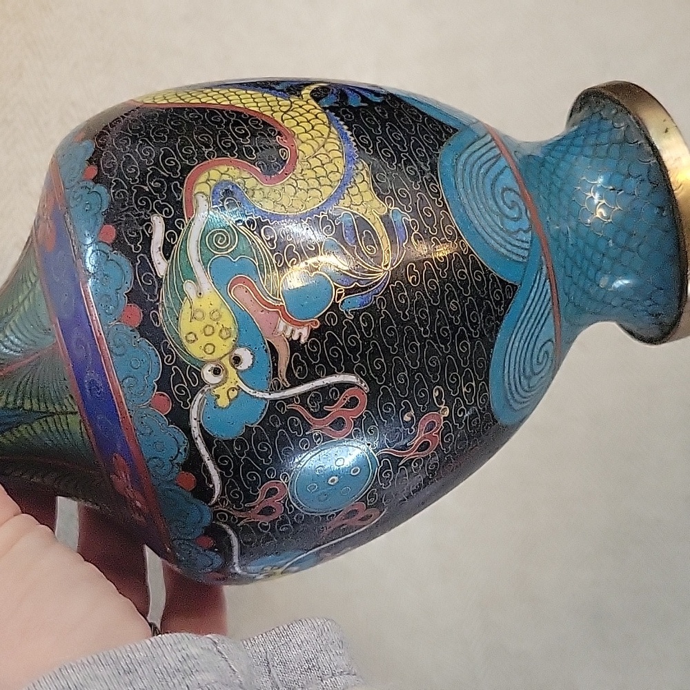 CHINESE CLOISONNE VINTAGE QING DYNASTY DRAGON VASE - Picture 2 of 8